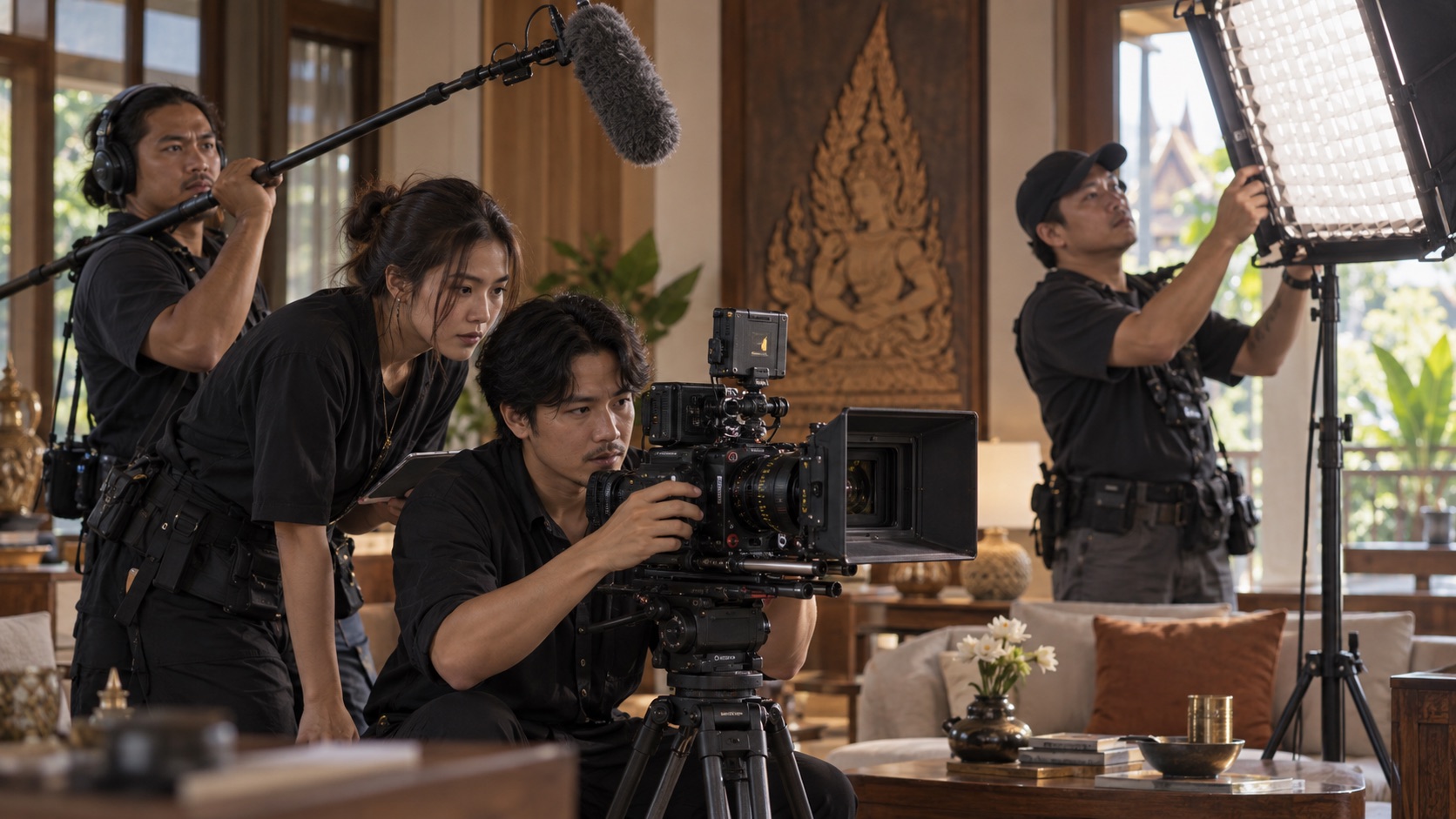 ภาพประกอบการจัดกล้อง แสง และเสียงในกองถ่าย
